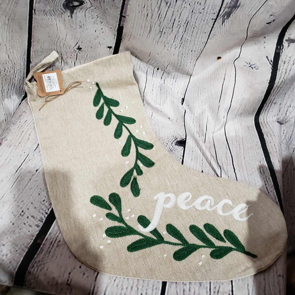 Mud Pie PEACE WHITE CHRISTMAS STOCKING